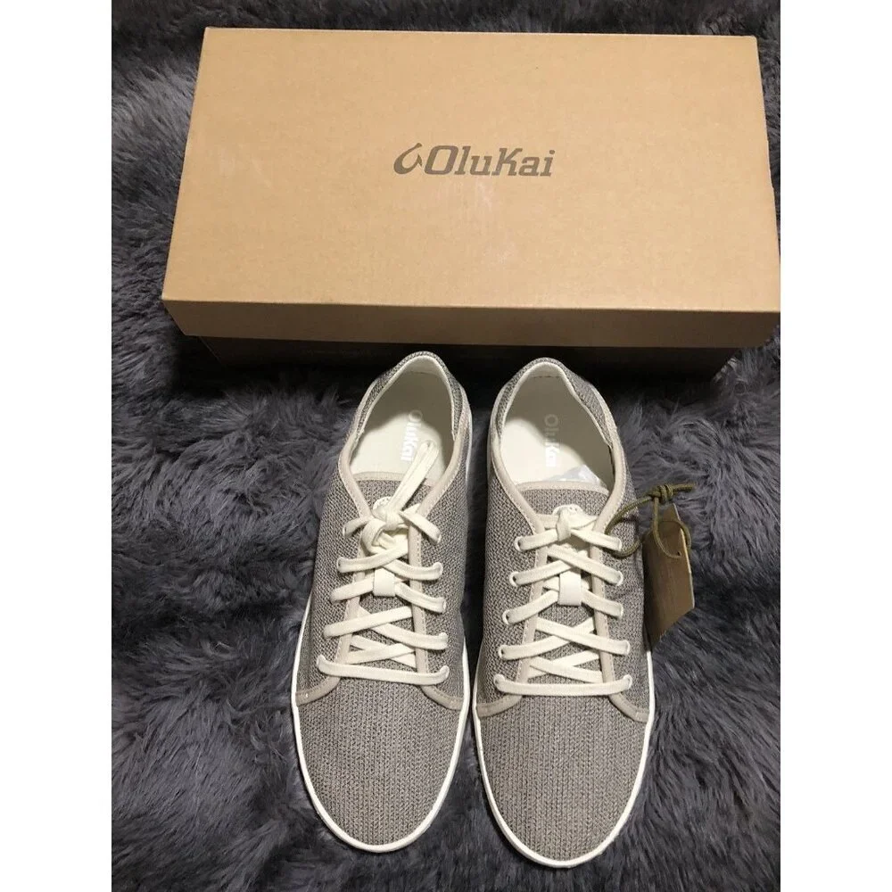 Olukai Womens Pehuea Li Lace up Canvas Sneakers Shoes, Size 10, Tapa/White Sand